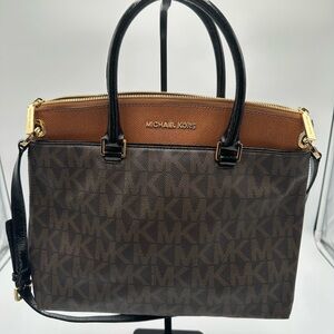 MICHAEL Michael Kors Brown and Black Briefcase with Signature Style